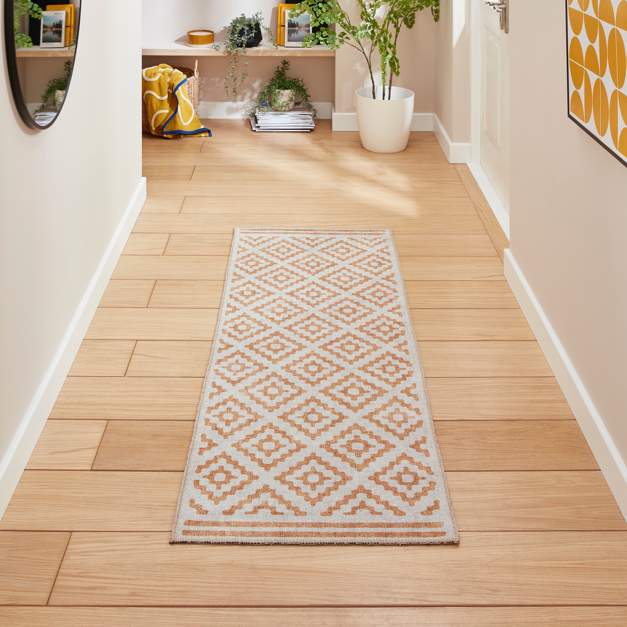 Coral H1058 Modern Washable Geometric Runner Rugs In Yellow